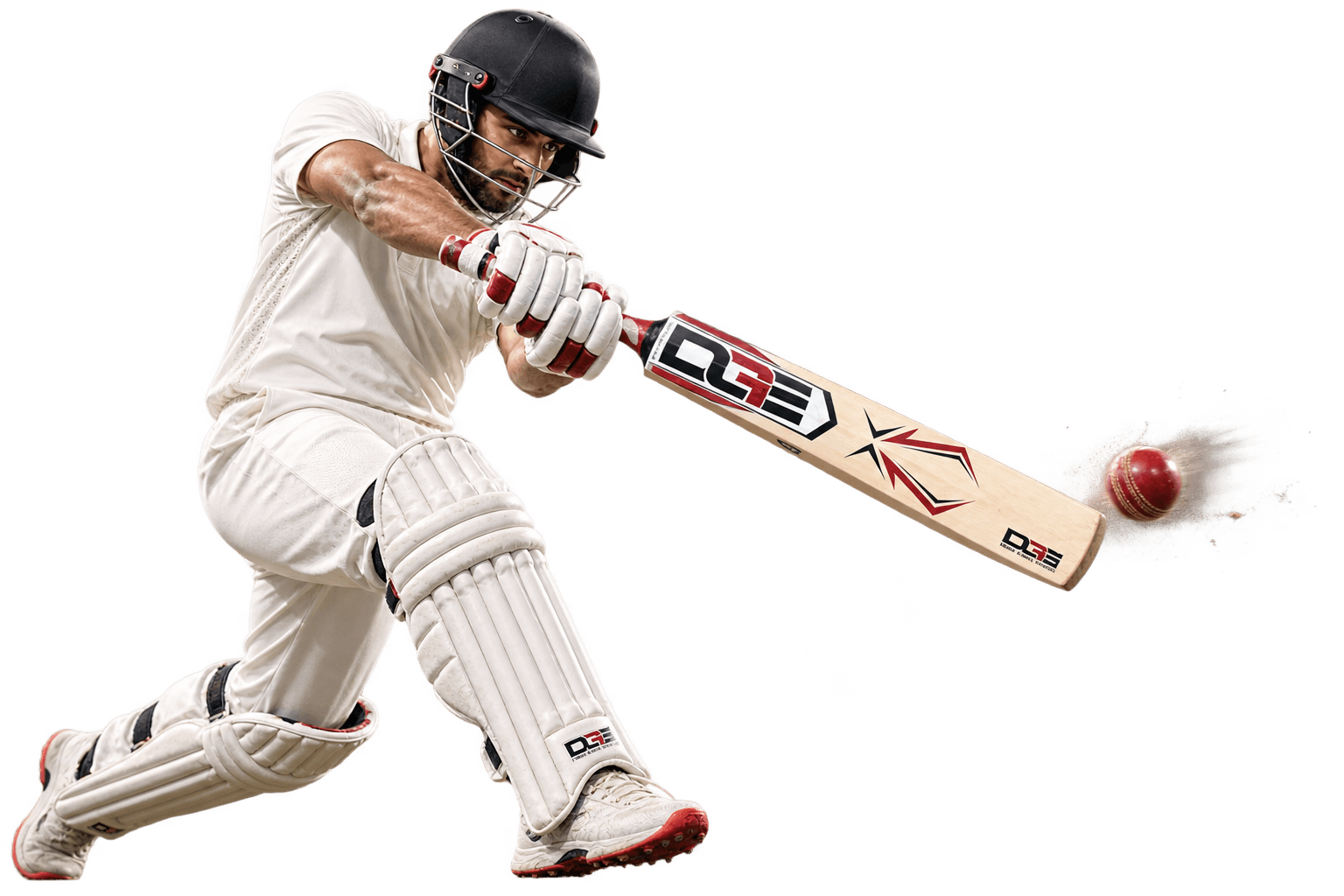 Cricketer playing a shot with a Daksh bat